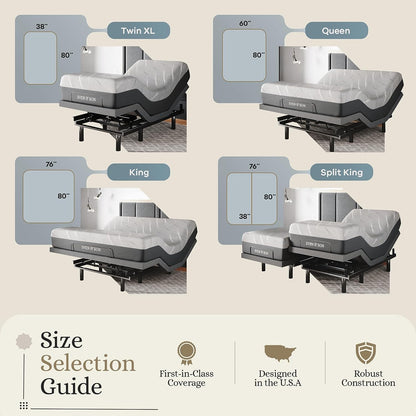 Classic Adjustable Bed Base (Frame) + 14 Inch Hybrid Spring Matt (Medium Soft), Head and Foot Lift, Massage, Under-Bed Lights, USB, Memory, Zero Gravity, Wireless Remote - Split King